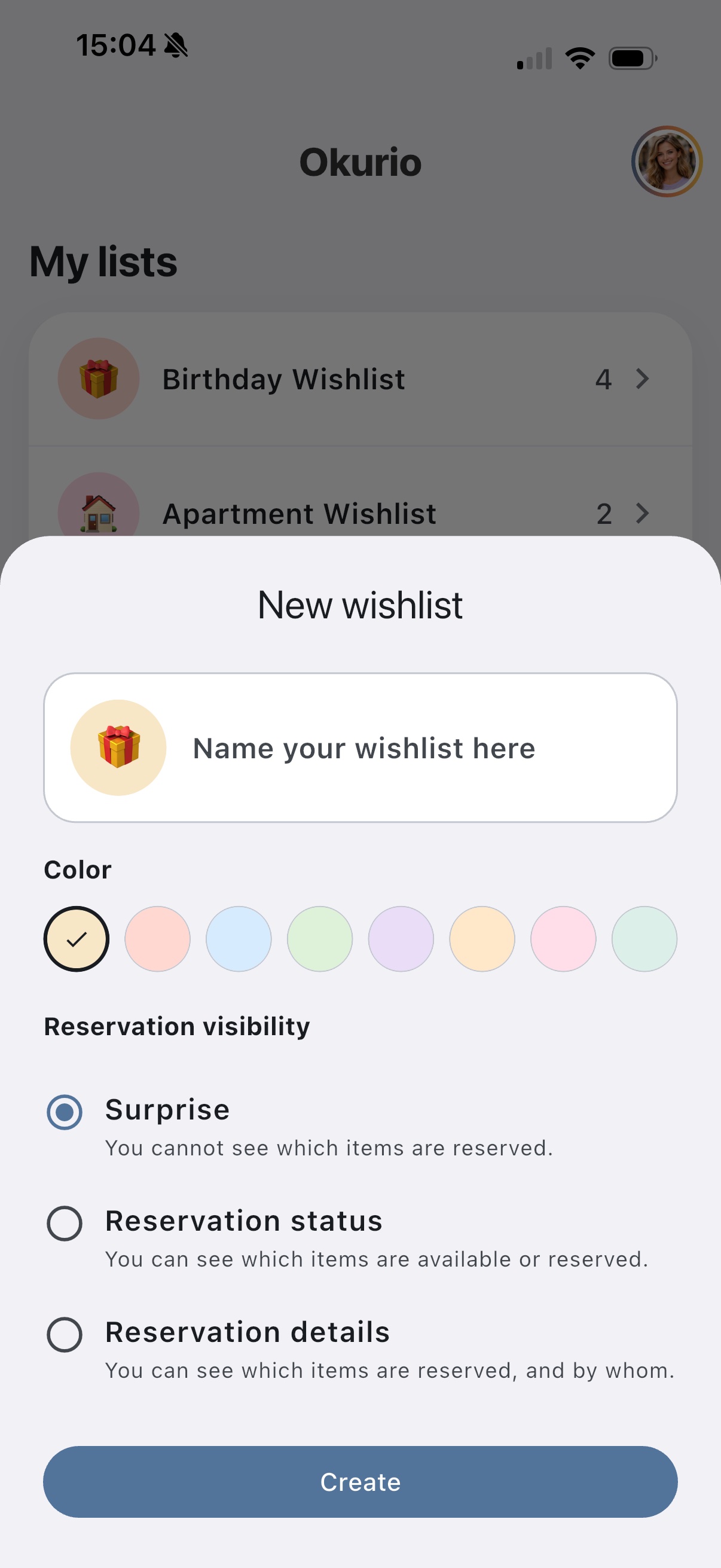 Capture Okurio pour la creation de listes